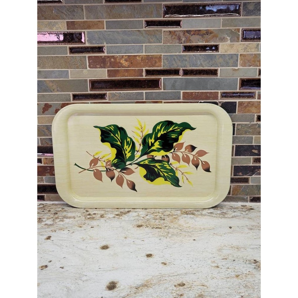 Vintage Serving Tray, Autumn Decor, Metal Lap, Fall Leaf